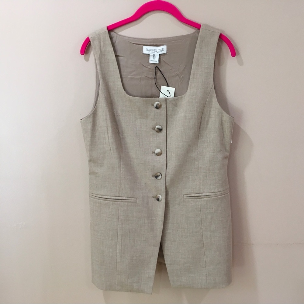 Rachel Zoe Vest Waistcoat Women 8 Square Neck Button Up Beige Old Money Classic